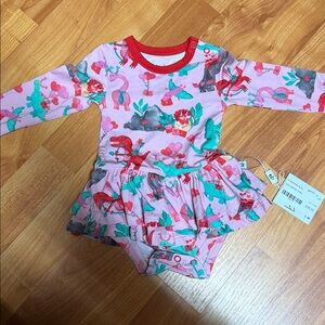 Pink Long Sleeve Baby Romper with Skirt